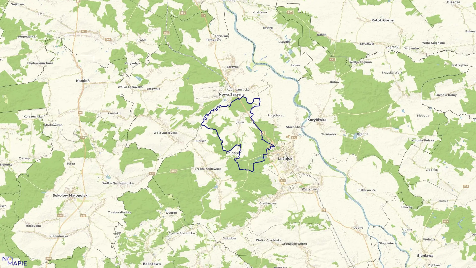 Mapa obrębu Jelna w gminie Nowa Sarzyna