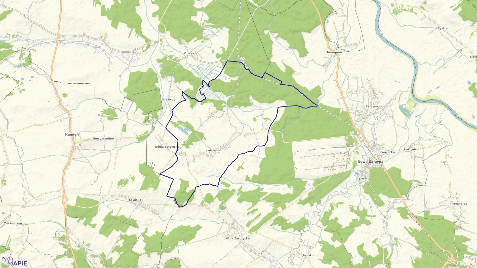 Mapa obrębu Łętownia w gminie Nowa Sarzyna