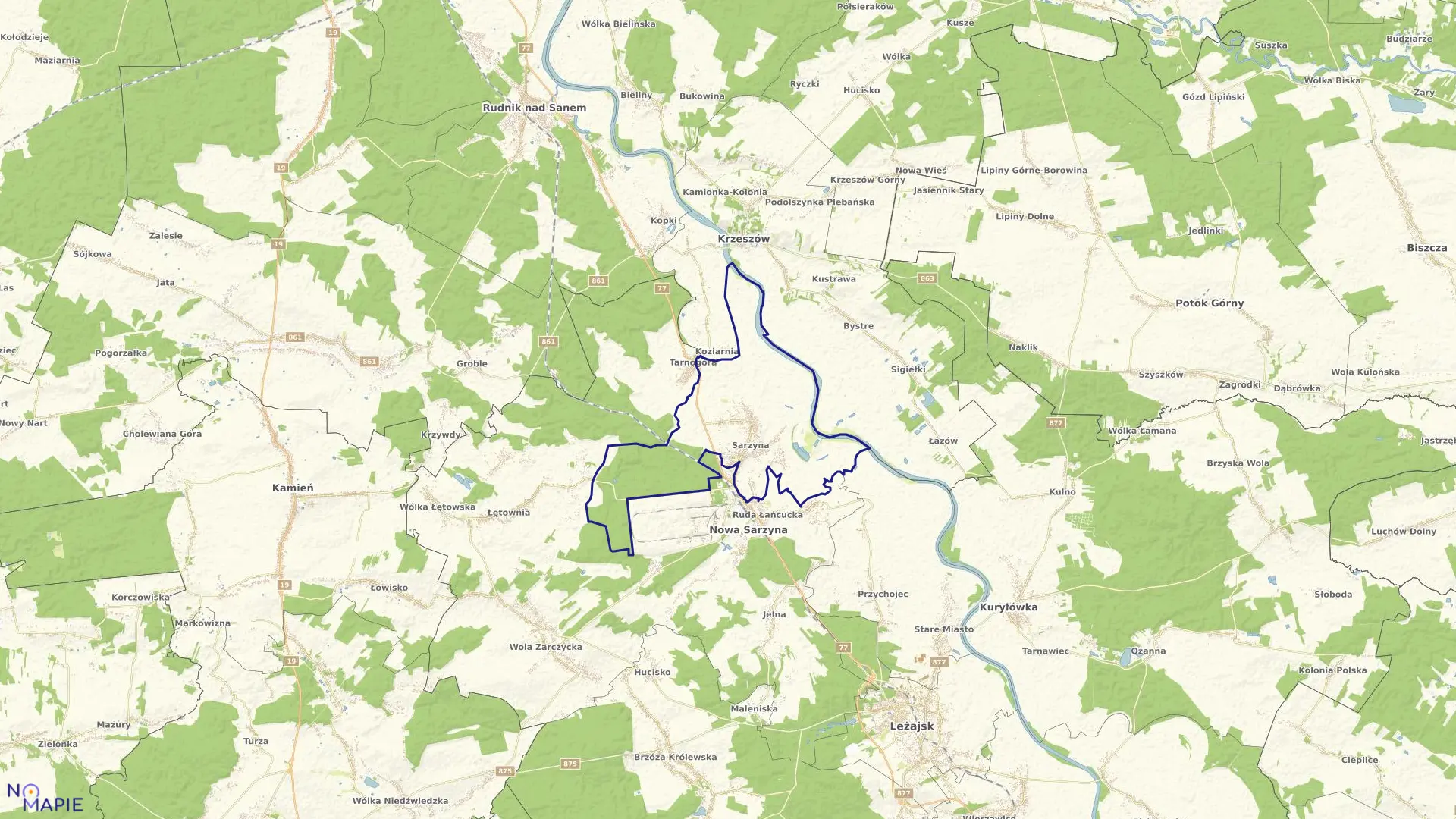 Mapa obrębu Sarzyna w gminie Nowa Sarzyna