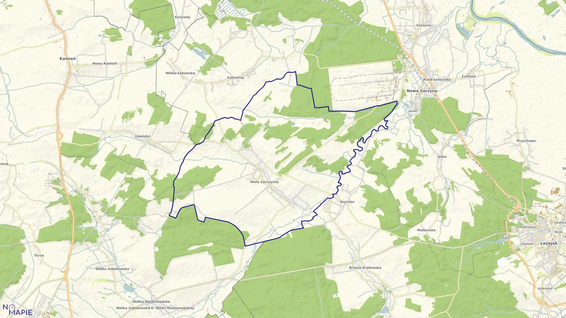 Mapa obrębu Wola Zarczycka w gminie Nowa Sarzyna